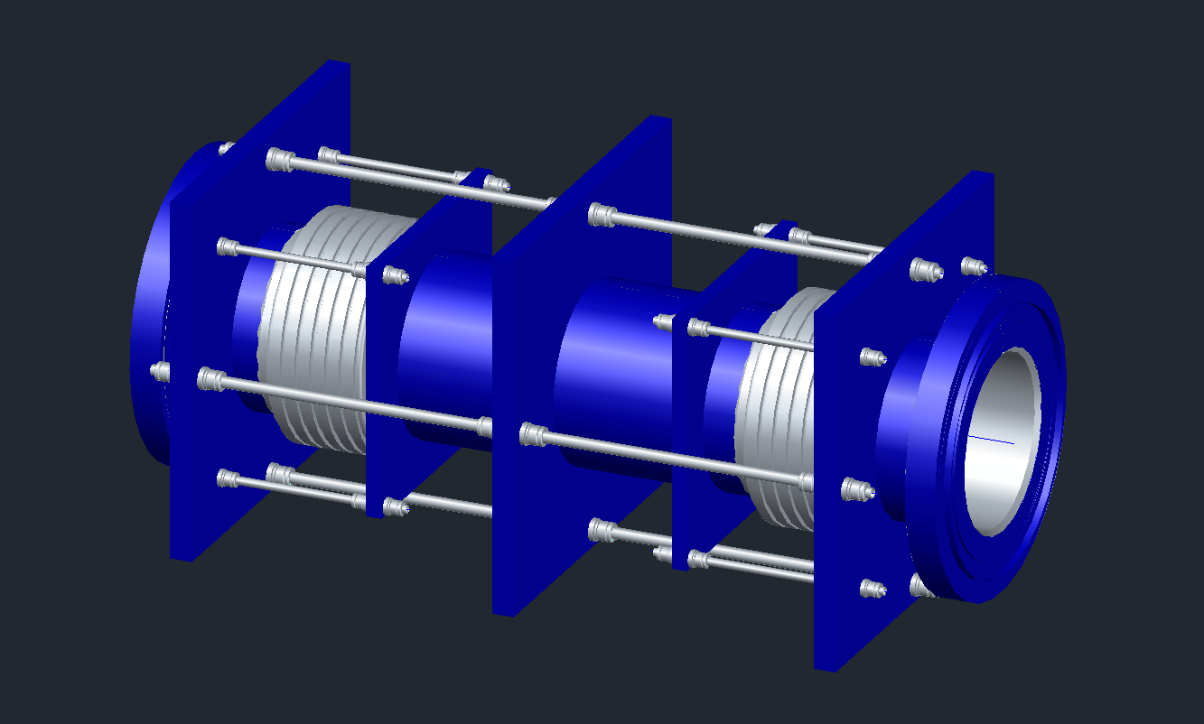 CAD drawing of a universal expansion joint with tie rods
