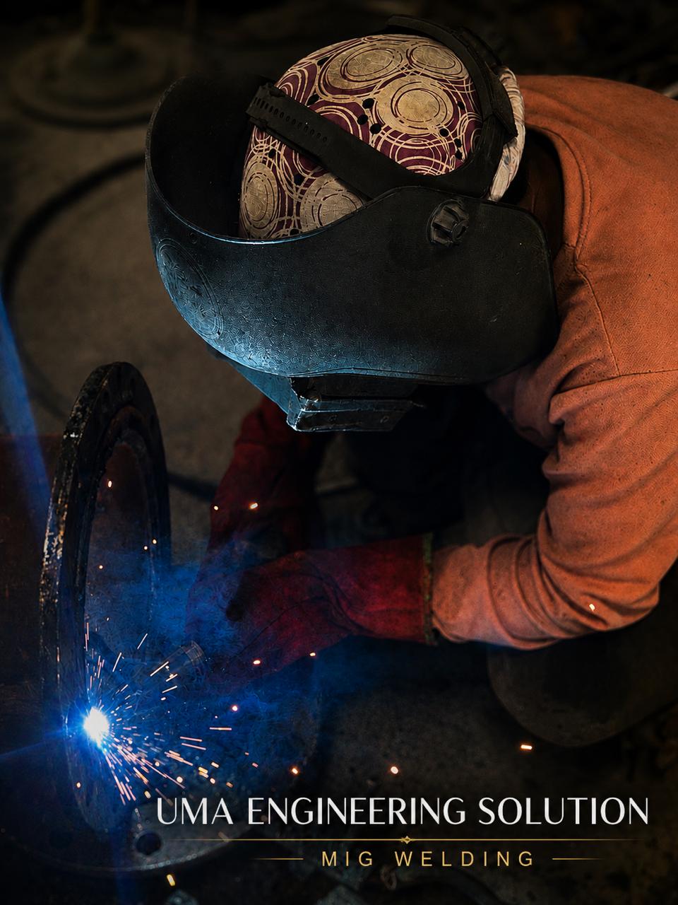 MIG welding a bellows assembly on the Uma Bellows fabrication floor
